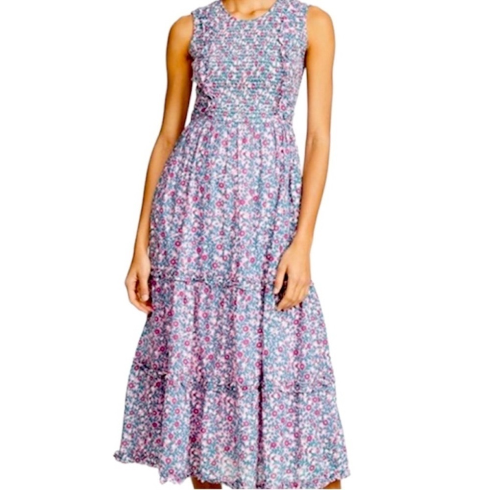 Tuckernuck Banjanan Smocked Tiered Ruffle Isha Wild Scattered Dress Block Print - Picture 2 of 11